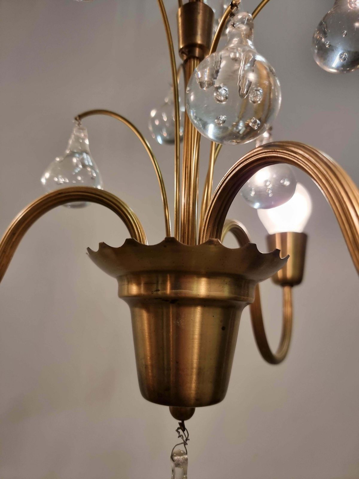 Swedish Grace, Decorative Brass & Glass Pendant / Chandelier, 1940/50s photo 1450.0