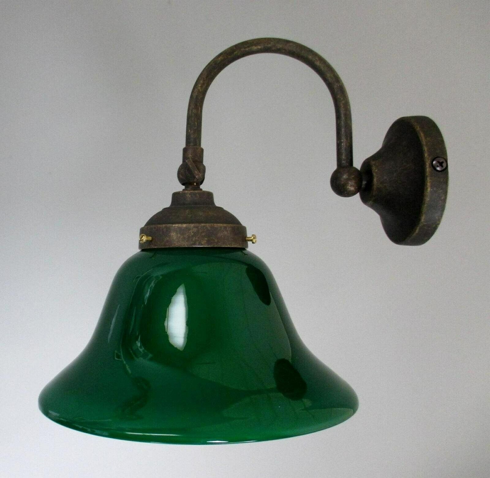 Vintage Wall Lamp Arc Lamp Antique Brass With Drop Shade Opal Glass Green White photo Lighting