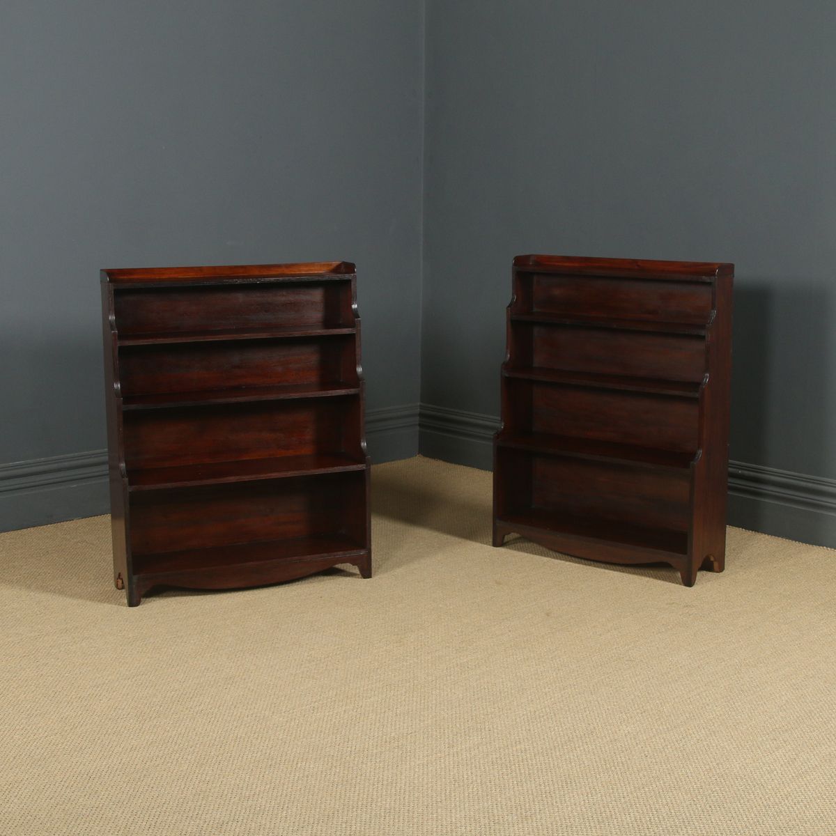 Anglo Indian Regency Style Teak Waterfall Pair Of Open Bookcases (Circa 1930) photo furniture