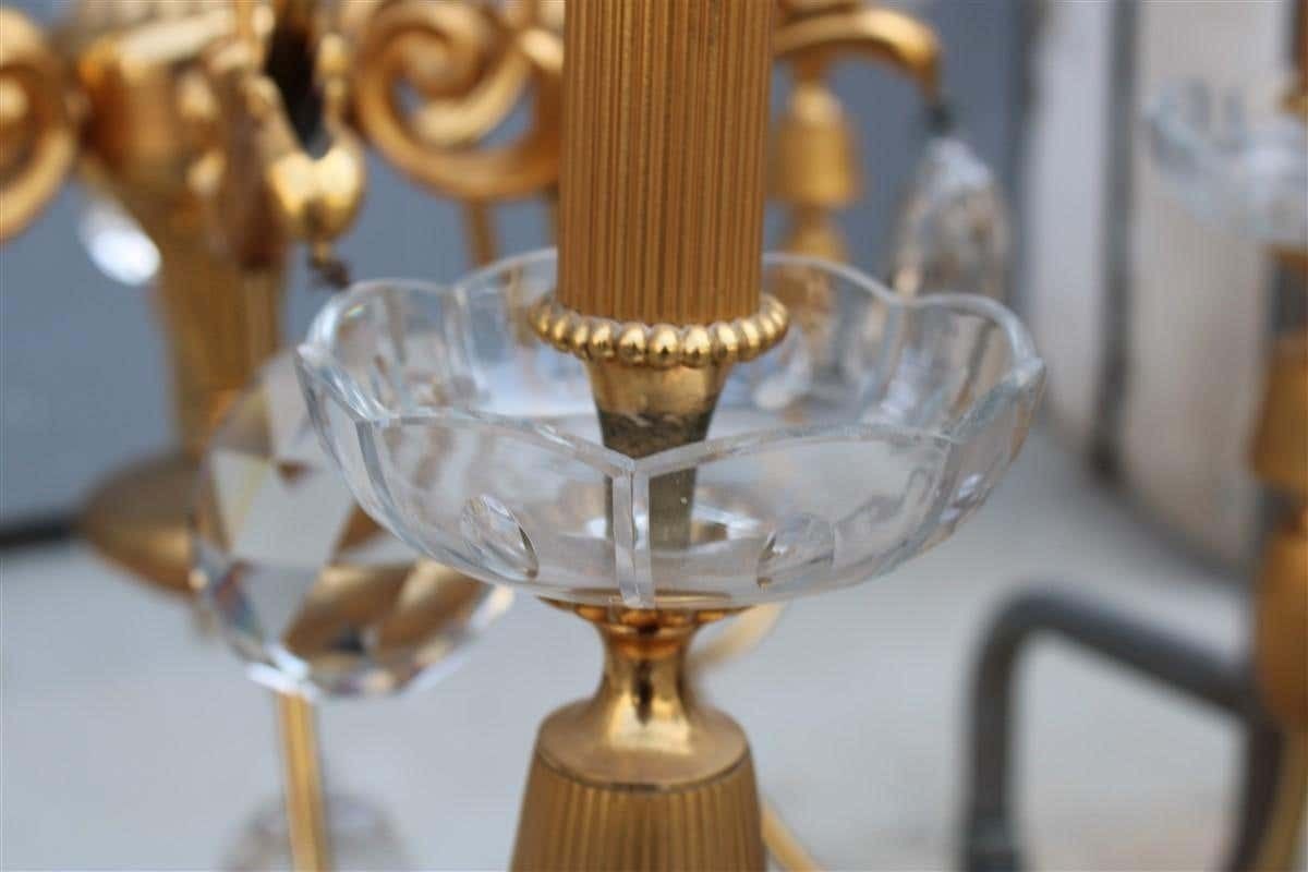 Italian Mid Century Cristal And Gold Brass Pair Chandelier photo vinterior