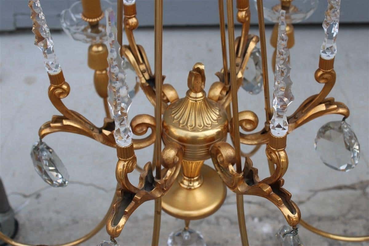 photo vinterior Italian Mid Century Cristal And Gold Brass Pair Chandelier