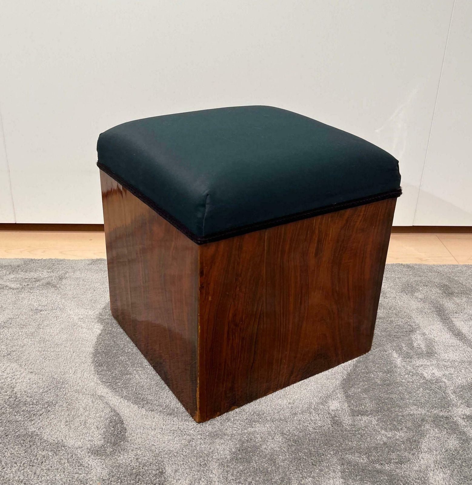 Cubic Art Deco Stool, Walnut Veneer, France Circa 1930 photo Furniture