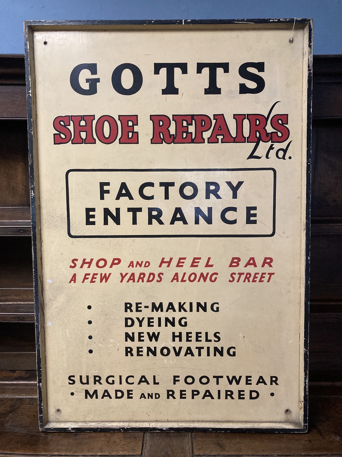 Vintage Hand Painted Wooden Shoe Factory Sign