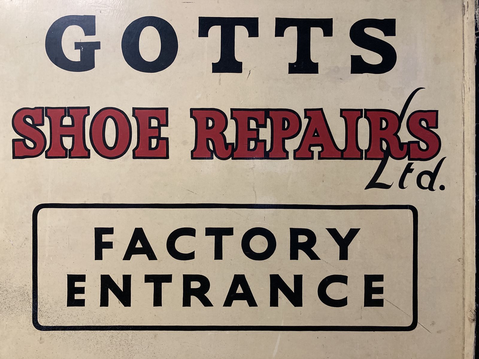 Vintage Hand Painted Wooden Shoe Factory Sign photo for sale