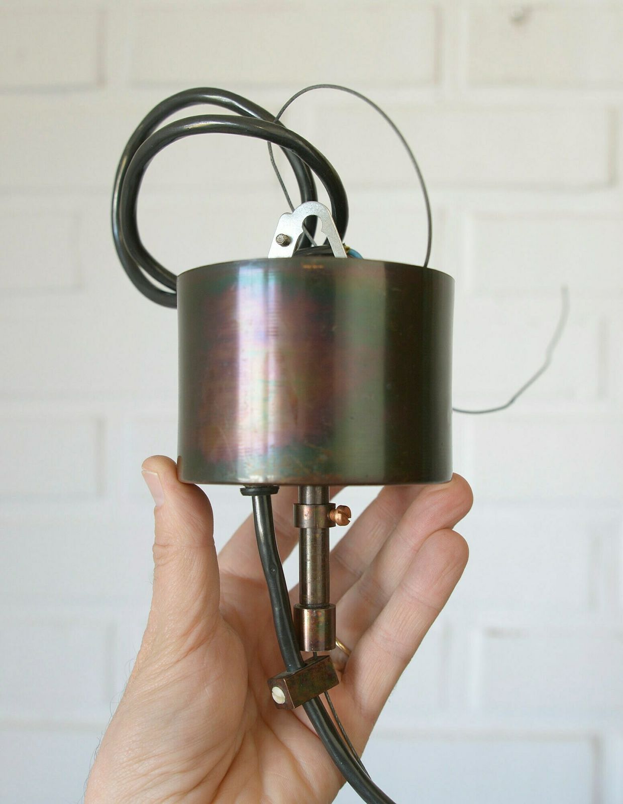 photo for sale Vintage Brutalist Light Fixture / Hand Blown Glass Pendant Lamp / Xl Rustic Copper Loft Chandelier / Mid Century Modern Yugoslavia In 80's