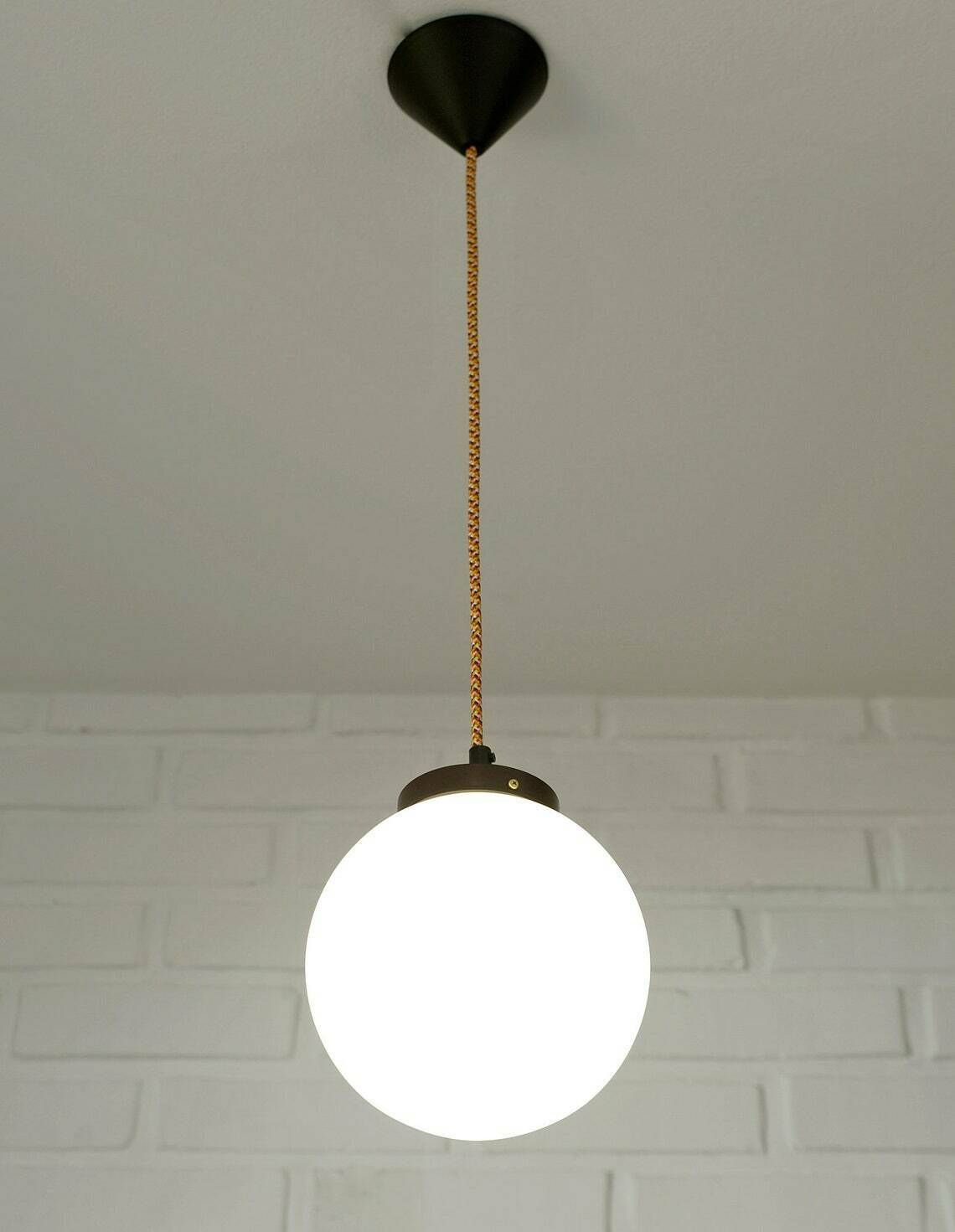 Vintage Hand Blow Glass Pendant Light  Antique Light Fixture  Art Deco Chandelier  Bauhaus Era photo for sale