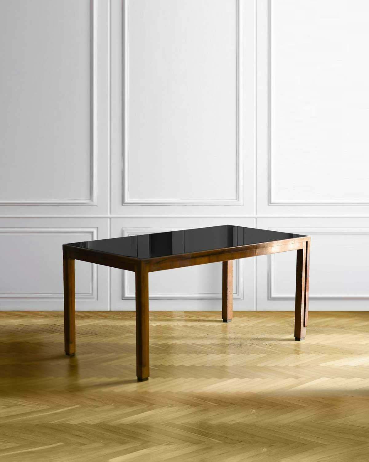 Mid Century Lounge Table W/Black Glass Top And Six Chairs photo buy