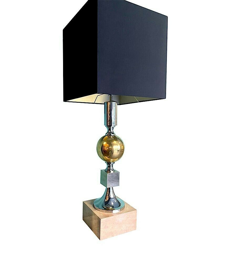 A Large French 1970s Brass, Chrome And Marble Lamp By Maison Barbier photo for sale