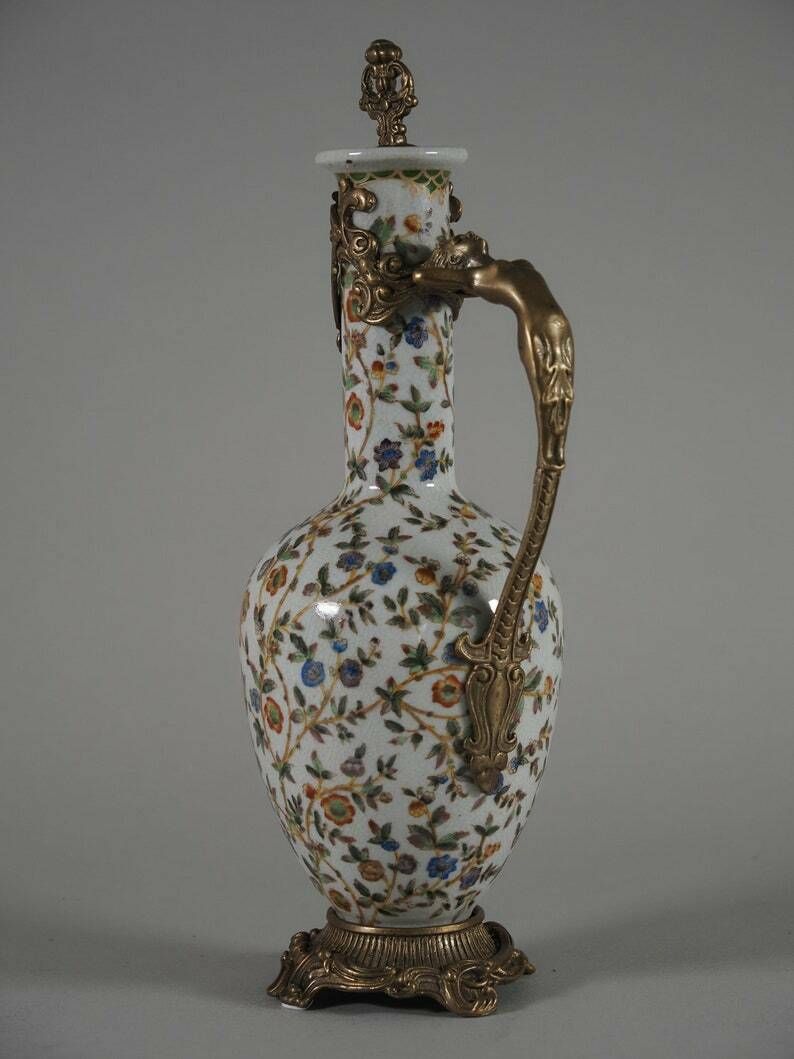Porcelain With Bronze Art Nouveau Carafe , Gift, Home Deco photo 269.0