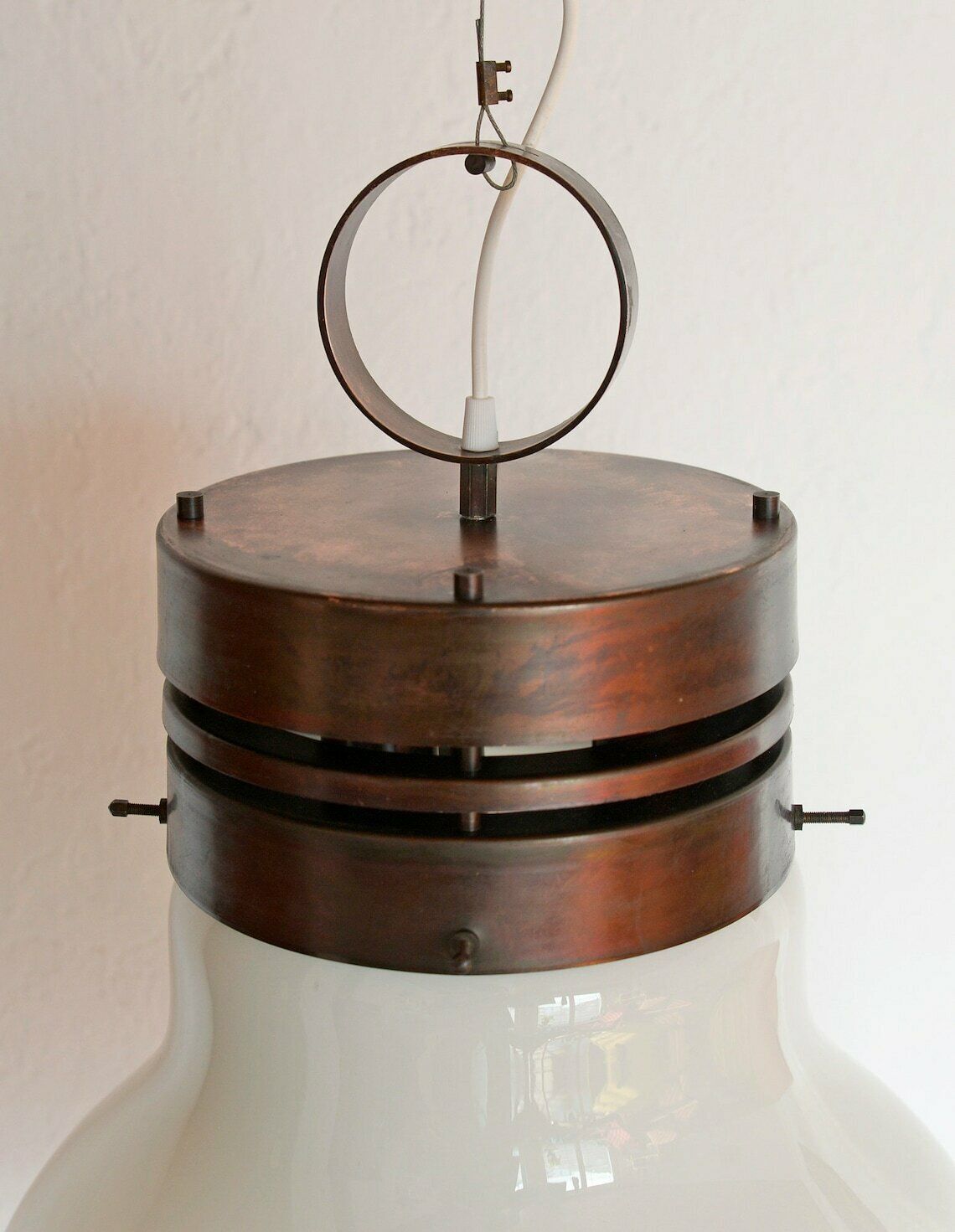 Brutalist Vintage Pendant Light / Xl Rustic Copper Loft Chandelier / Mid Century Modern / Hand Blown Glass / Yugoslavia 80's photo vinterior