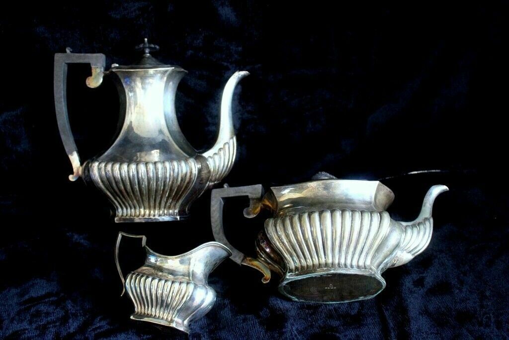 Set Of 3 Pieces Of Tea Coffee And Milk Silver Antique Serving Set photo vintage