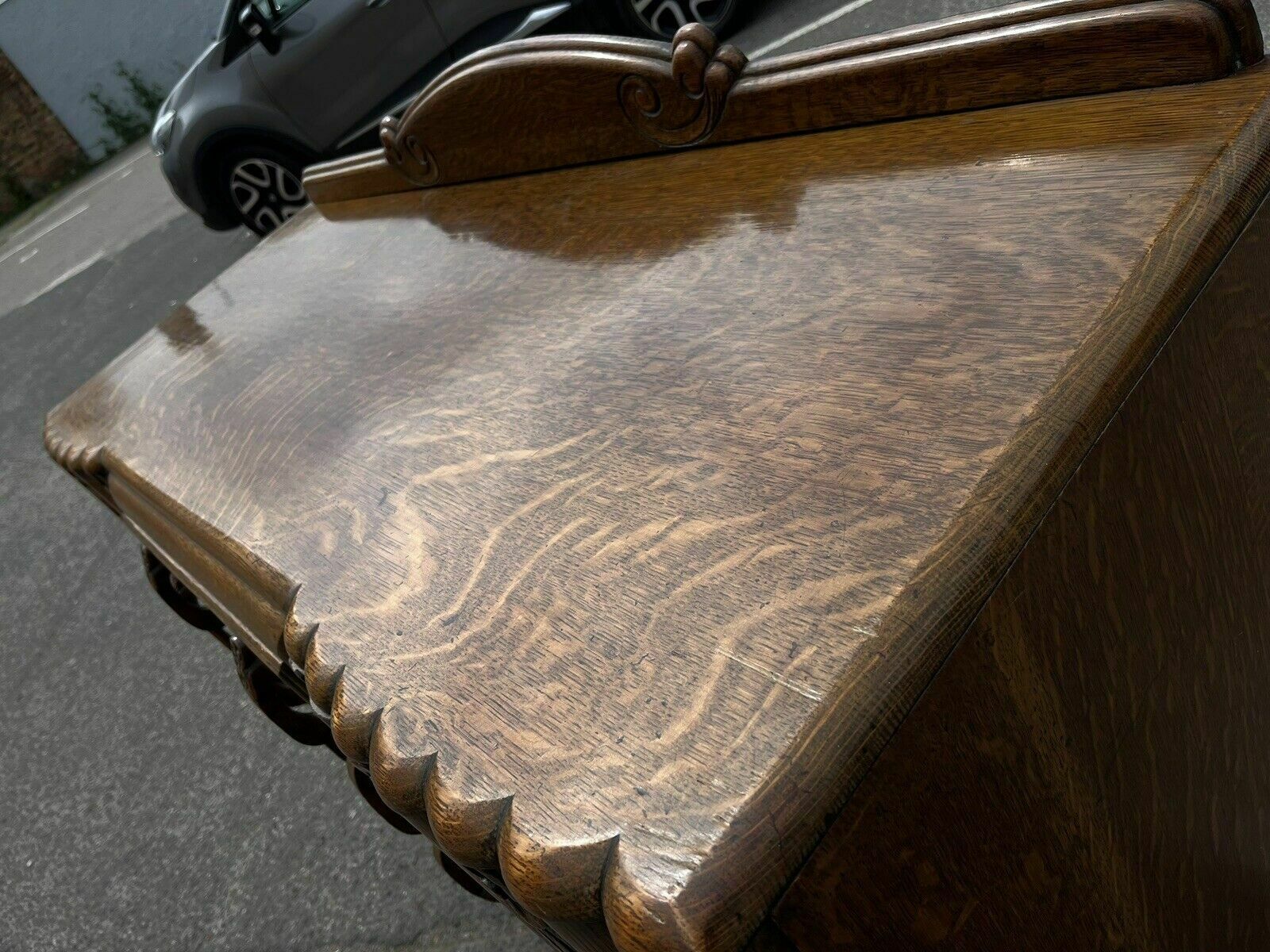 Art Deco Oak Sideboard. Circa 1930’s. Carved With Flowers Lots Of Storage photo Furniture