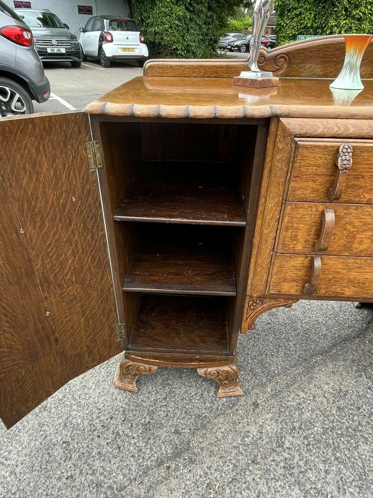 photo buy Art Deco Oak Sideboard. Circa 1930’s. Carved With Flowers Lots Of Storage