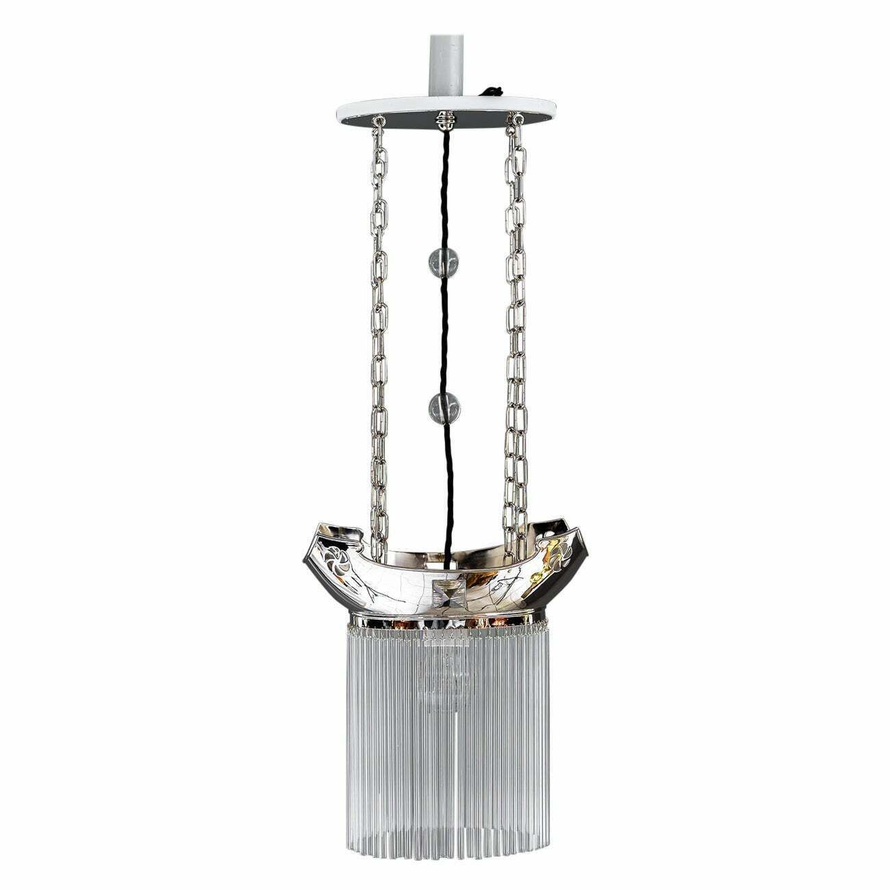 3x Art Deco Nickel Plated Pendants With Glass Sticks Vienna Around 1920s