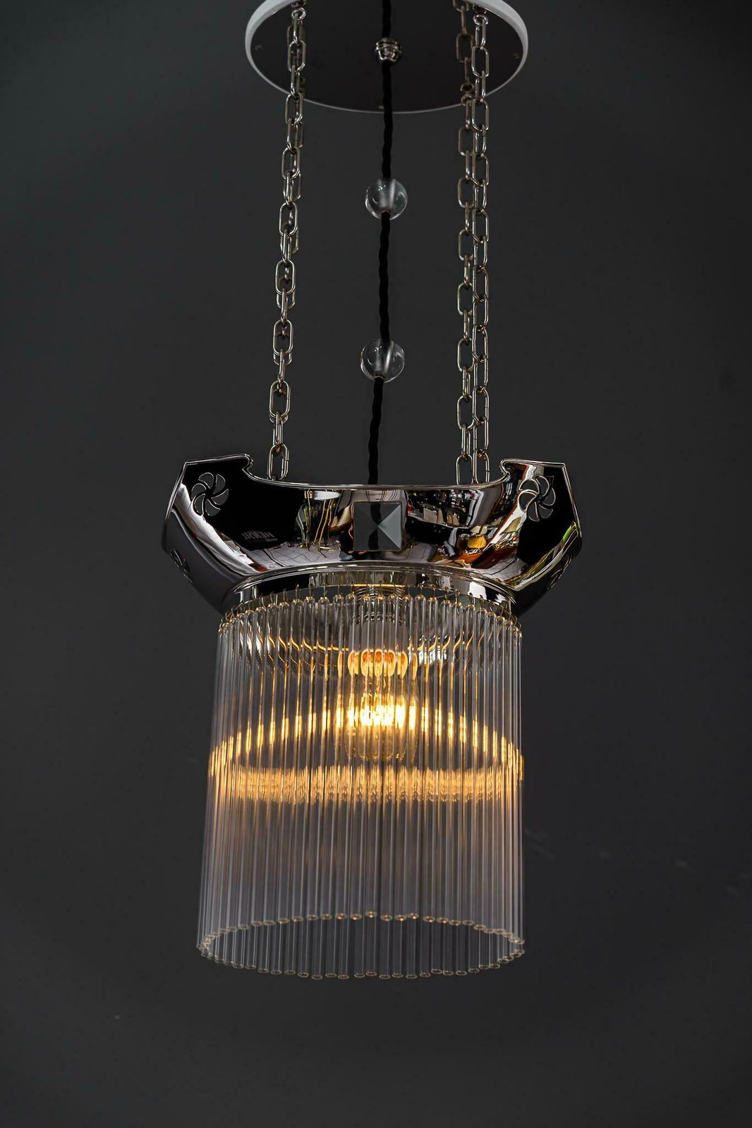 photo for sale 3x Art Deco Nickel Plated Pendants With Glass Sticks Vienna Around 1920s