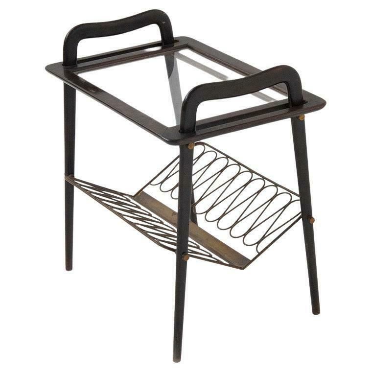 Small Table With Tray By Paolo Buffa In Wood And Brass Attr.
