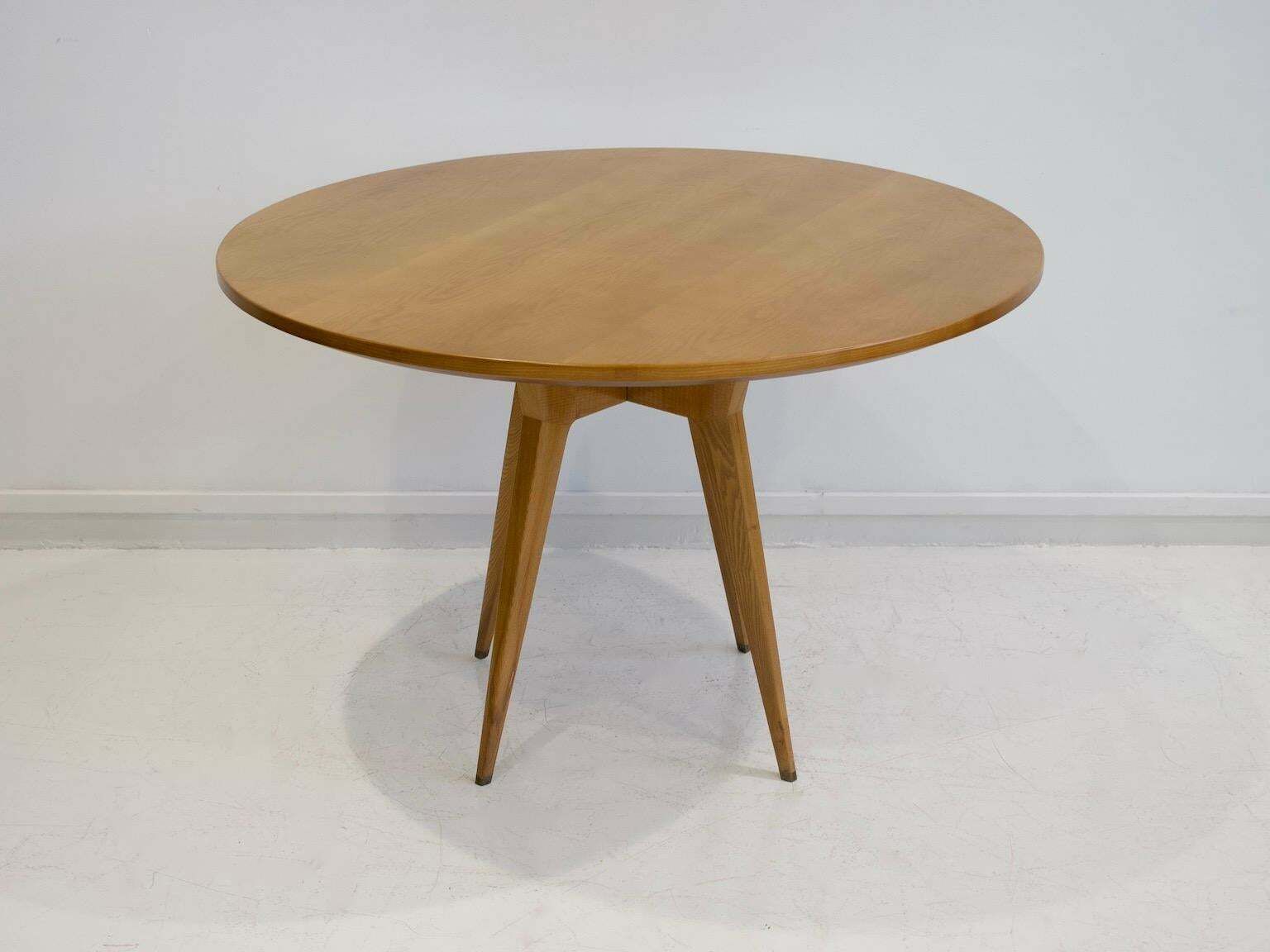 Round Dining Table Of Ash Wood With Brass Details photo for sale