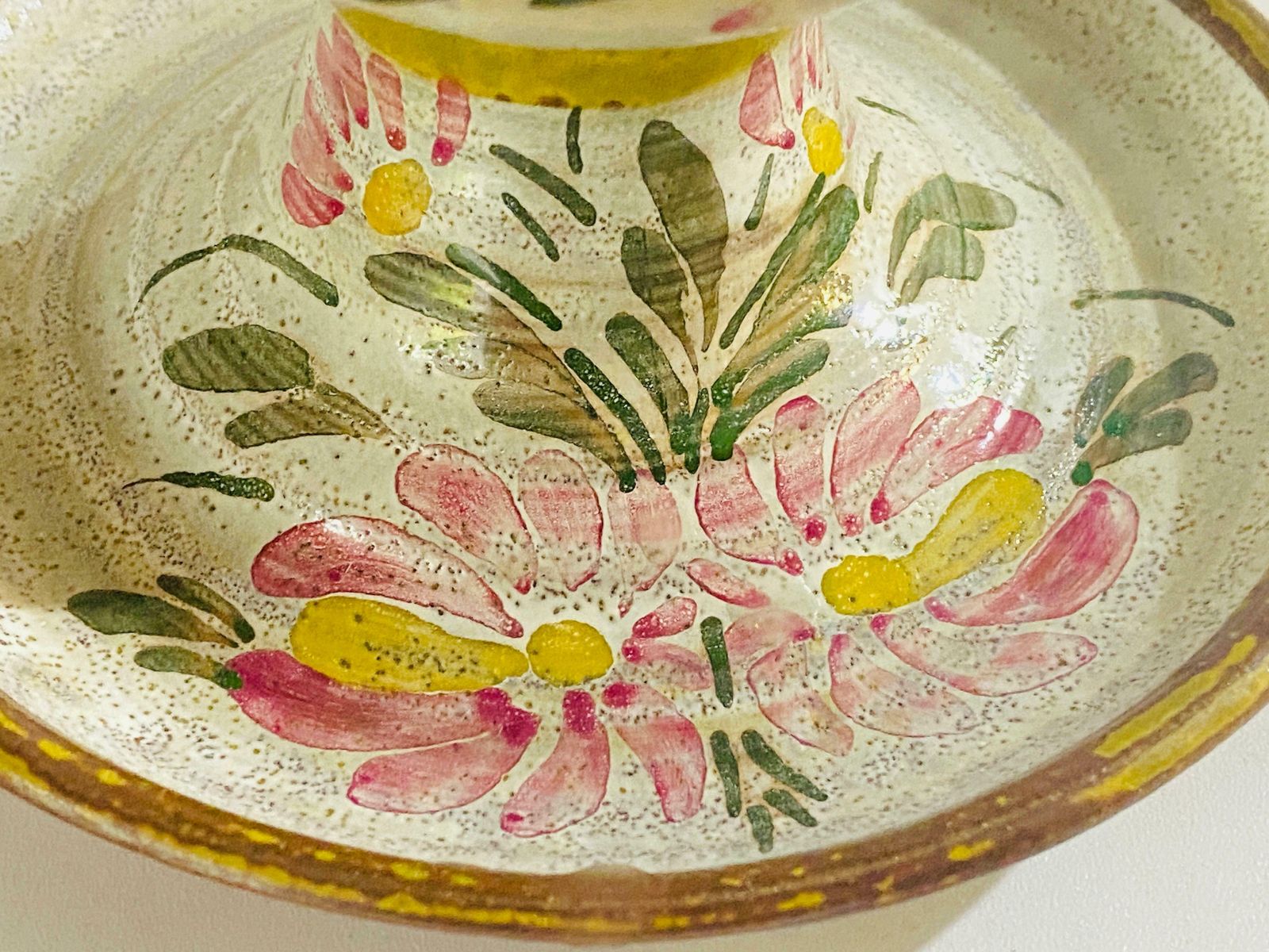 Ceramic Candleholder France 1960 Beige Green Flowers Decor Pattern By Kerluc photo buy