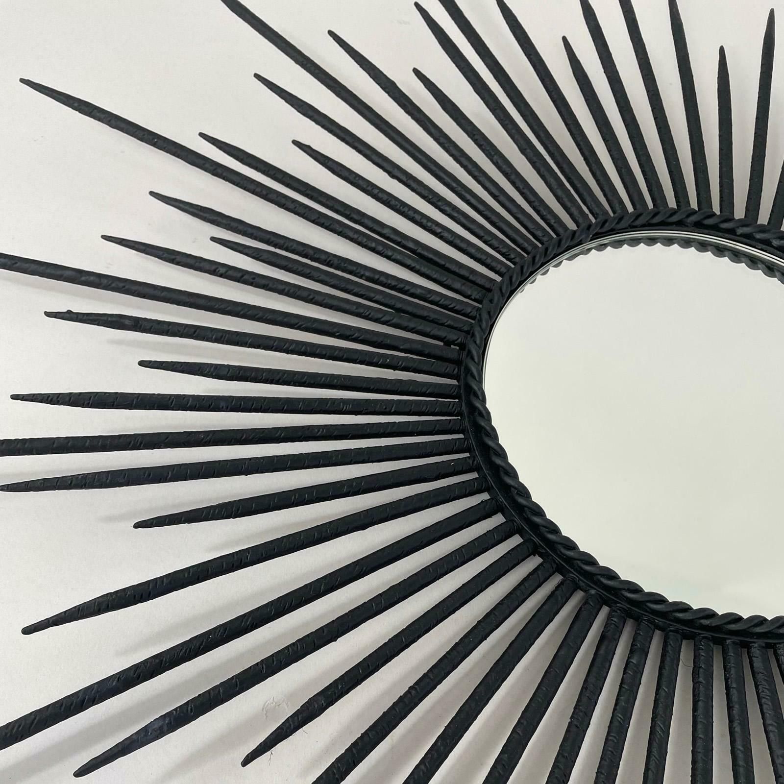 Brutalist Black Wrought Iron Sunburst Mirror, France 1950s photo 1448.0