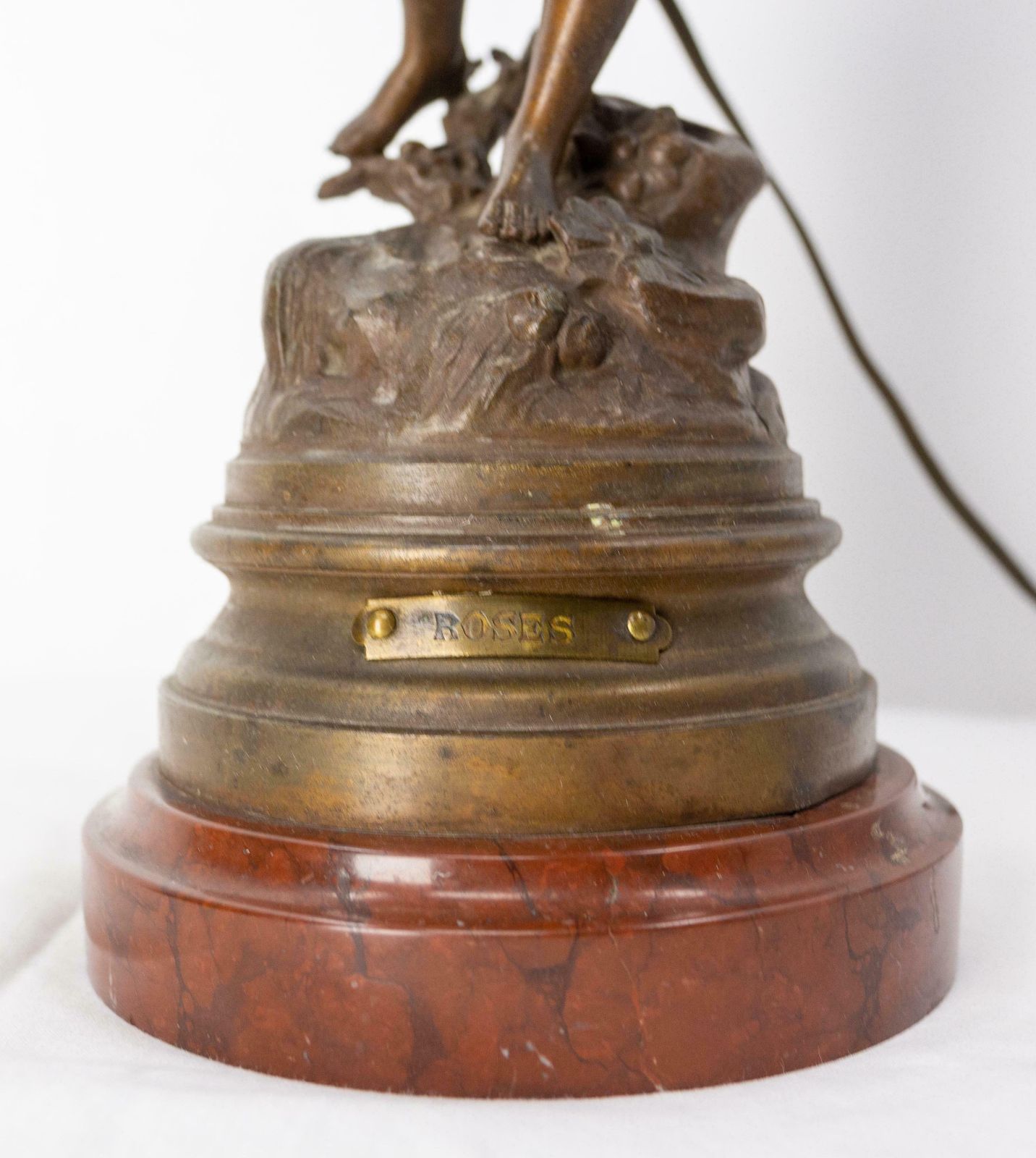 French Spelter Woman With Roses Table Lamp From L A Moreau On Marble Base C 1900 photo 518.0