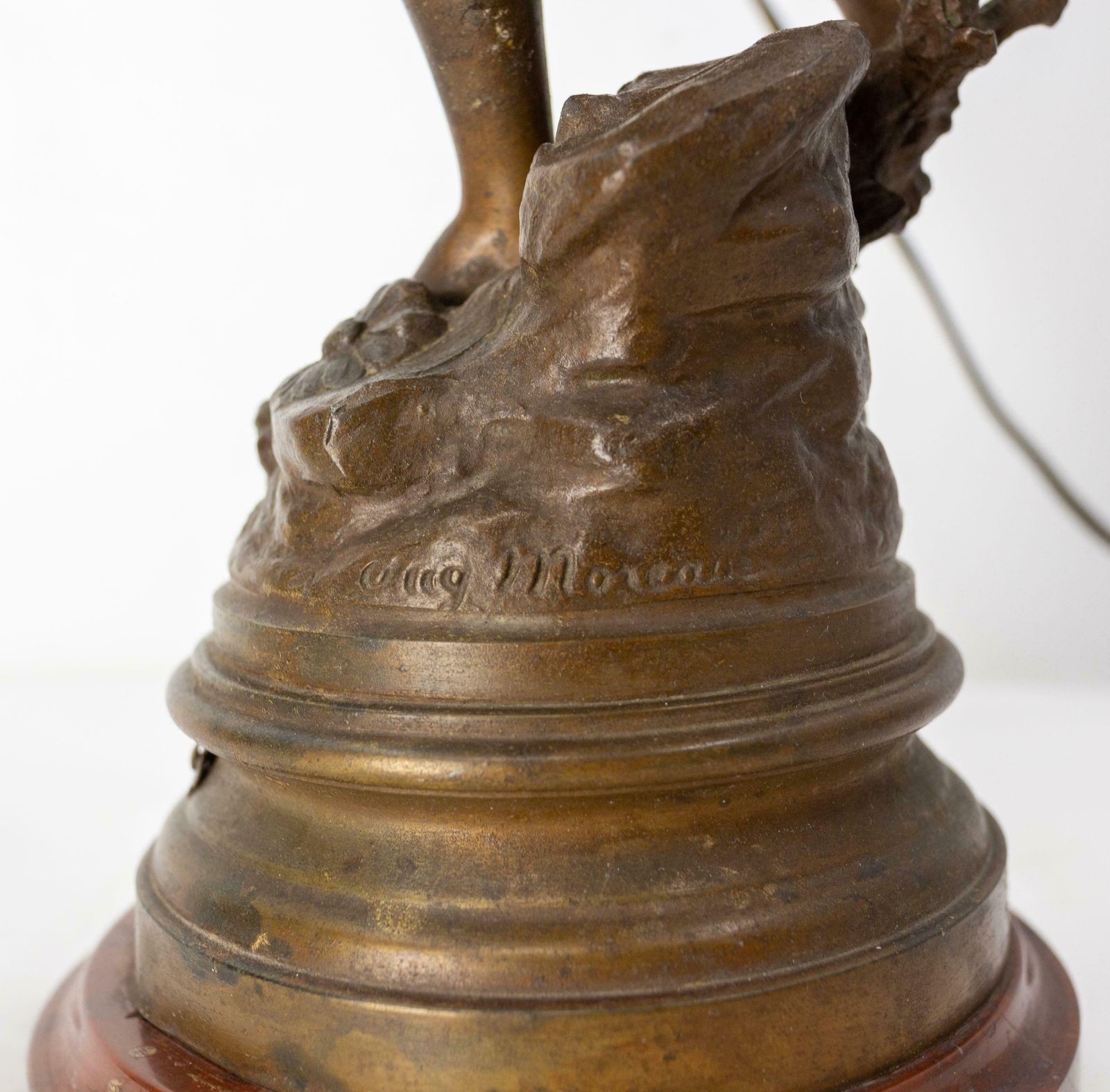 French Spelter Woman With Roses Table Lamp From L A Moreau On Marble Base C 1900 photo vinterior