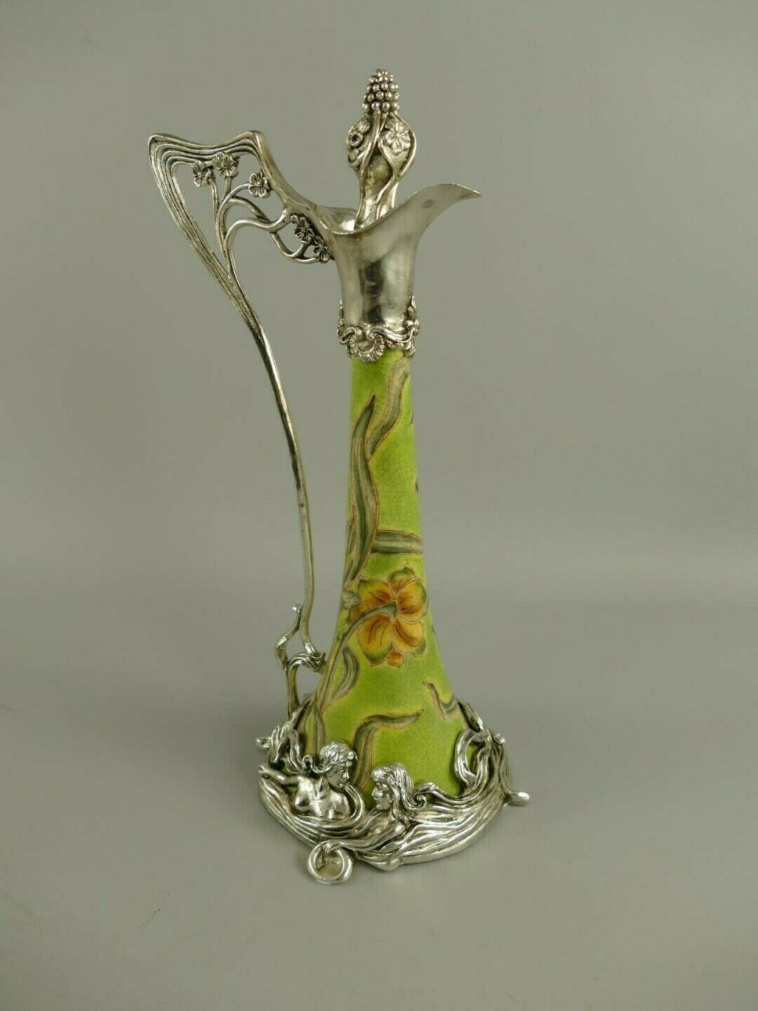 Carafe Porcelain Brass Art Nouveau Nostalgia Antique Style H.35cm Handle Jug photo for sale