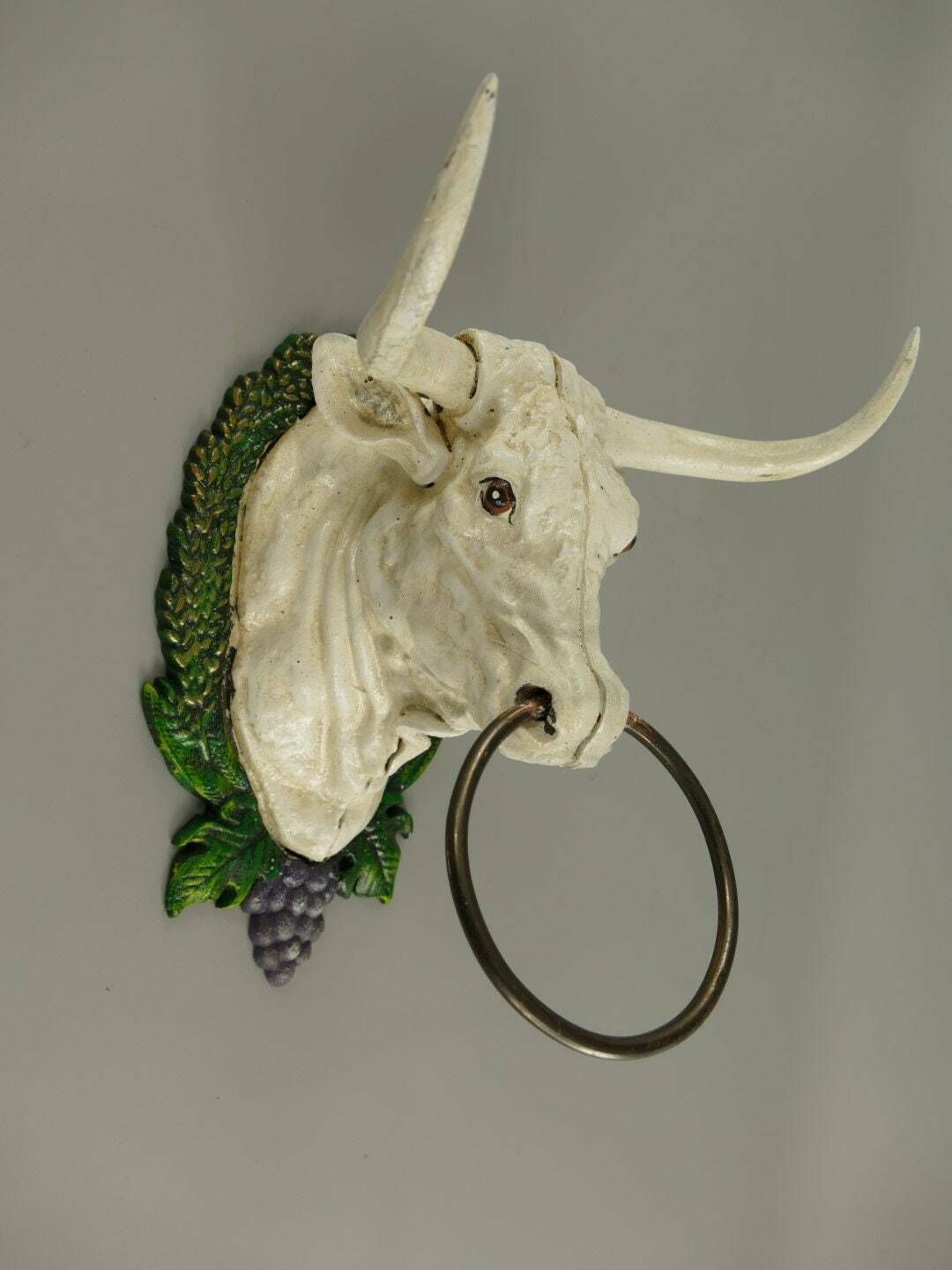 Antique Still Attractive Towel Hanger   Bull Head With A Ring. photo for sale