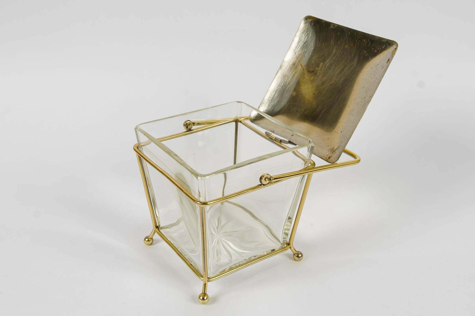 Art Deco Sugar Bowl With Original Glass And Brass Parts Vienna Around 1920s photo vinterior