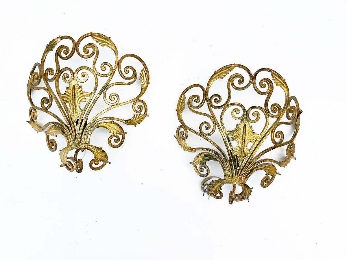 Pair Of Gold Wrought Iron Appliques Attr. Colli '50  Design photo for sale