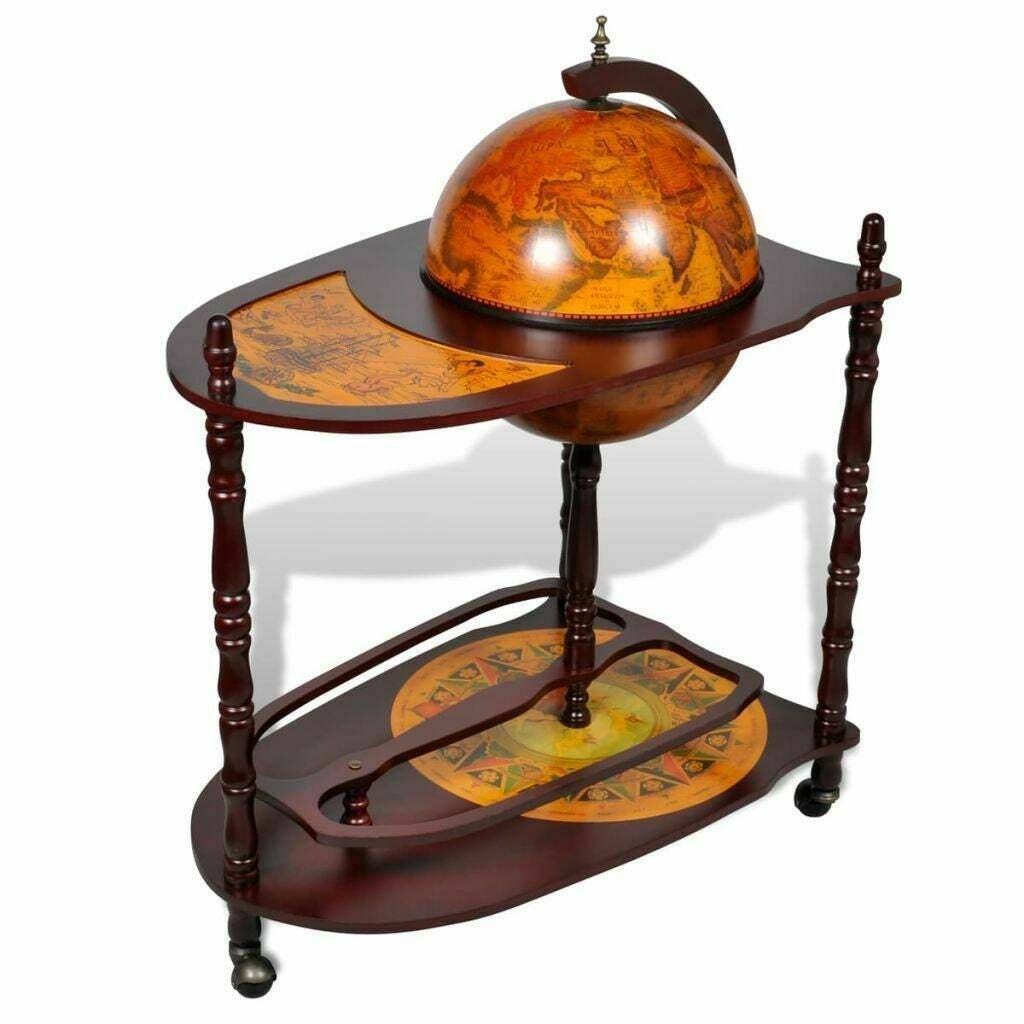 Wooden Barglobe For Drinks And Alcohols, Trolley In Shape Of Terrestrial Globe, Home Or Office Furniture