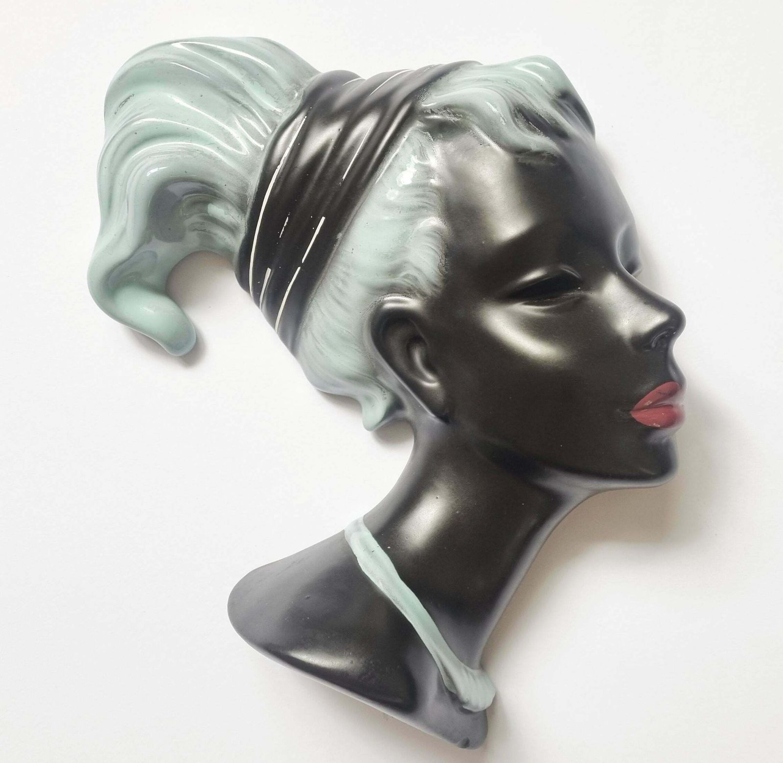 Midcentury Wall Ceramic Sculpture Woman Face Mask, Germany, 1960s photo for sale
