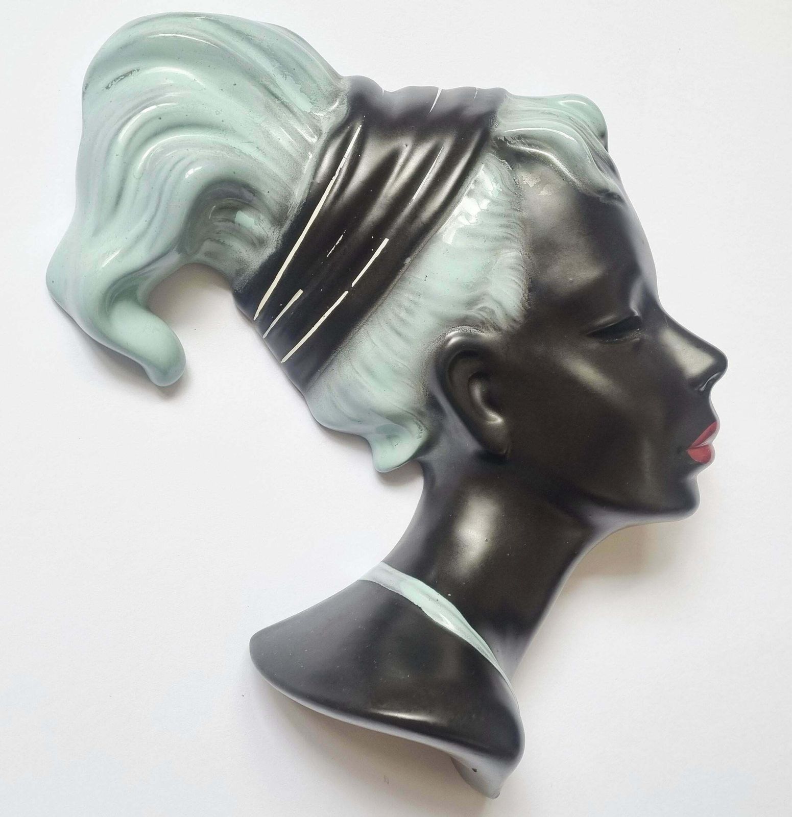 photo for sale Midcentury Wall Ceramic Sculpture Woman Face Mask, Germany, 1960s