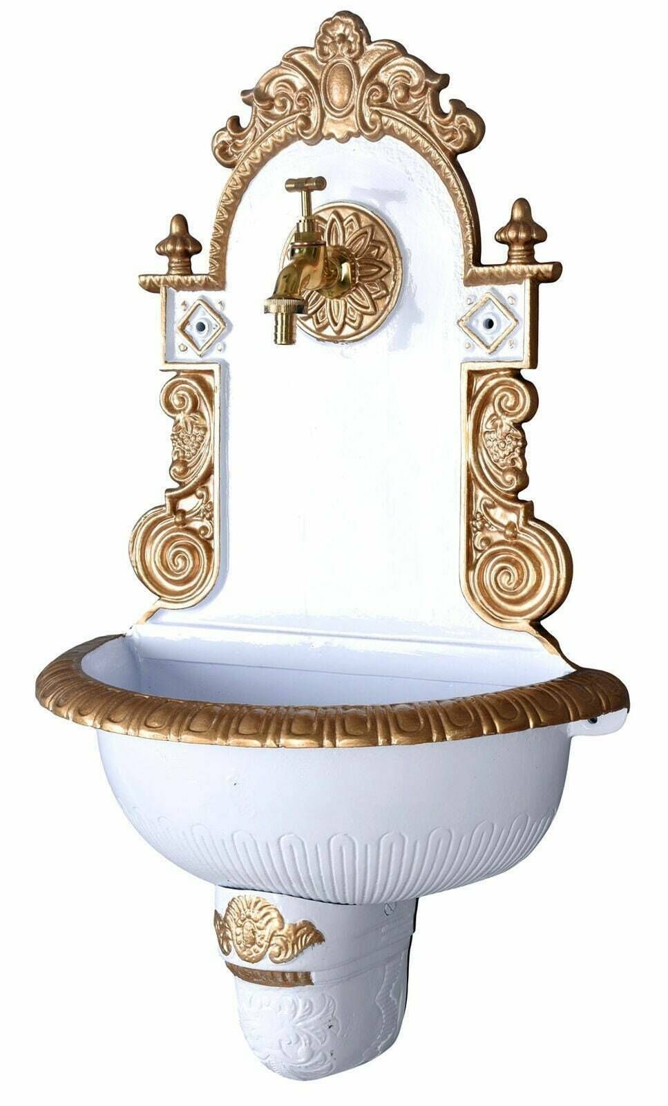 Antique Style Wall Fountain Cast Aluminum Sink White Height 73cm