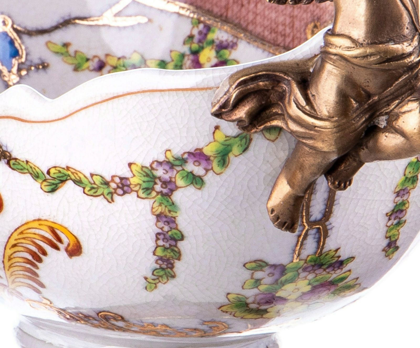 Beautiful Jugentill Porcelain Bowl With Bronze Angels Prunkschale/Jardinière . Beautiful Wedding Gift, Birthday Present. photo Home Decor