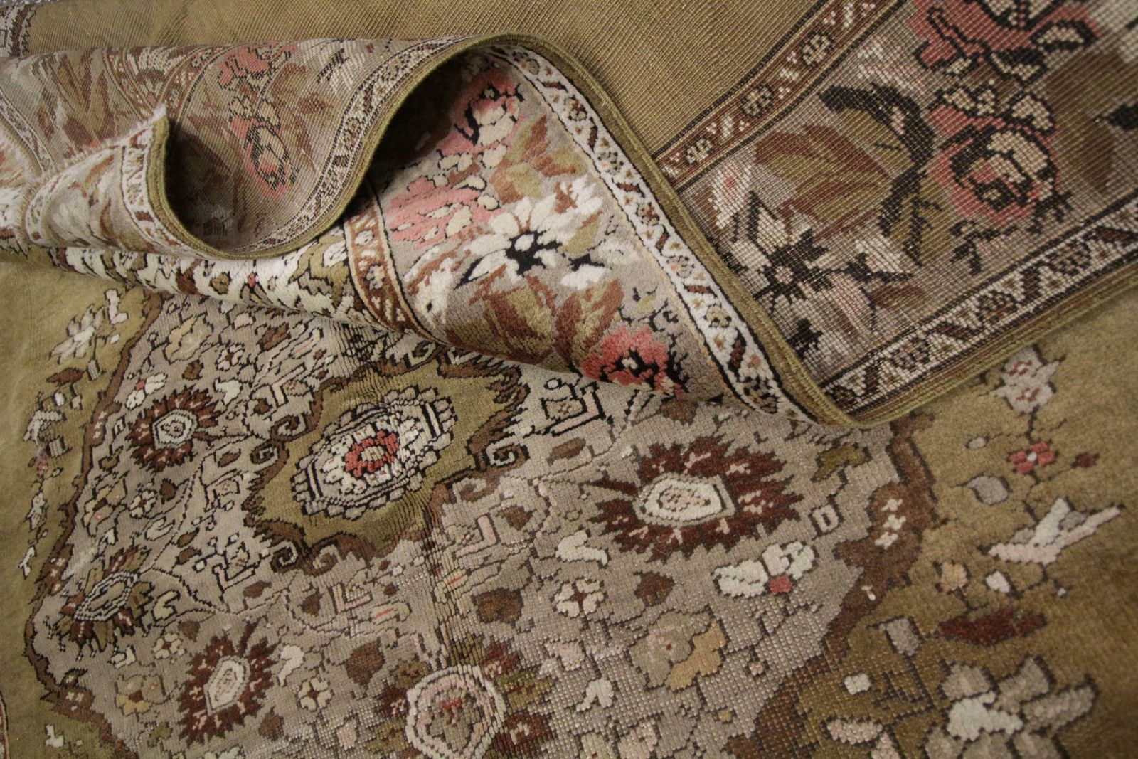 Textiles Handmade Carpet Area Oriental Rug, Antique Green Wool Living Room Rug For Sale photo