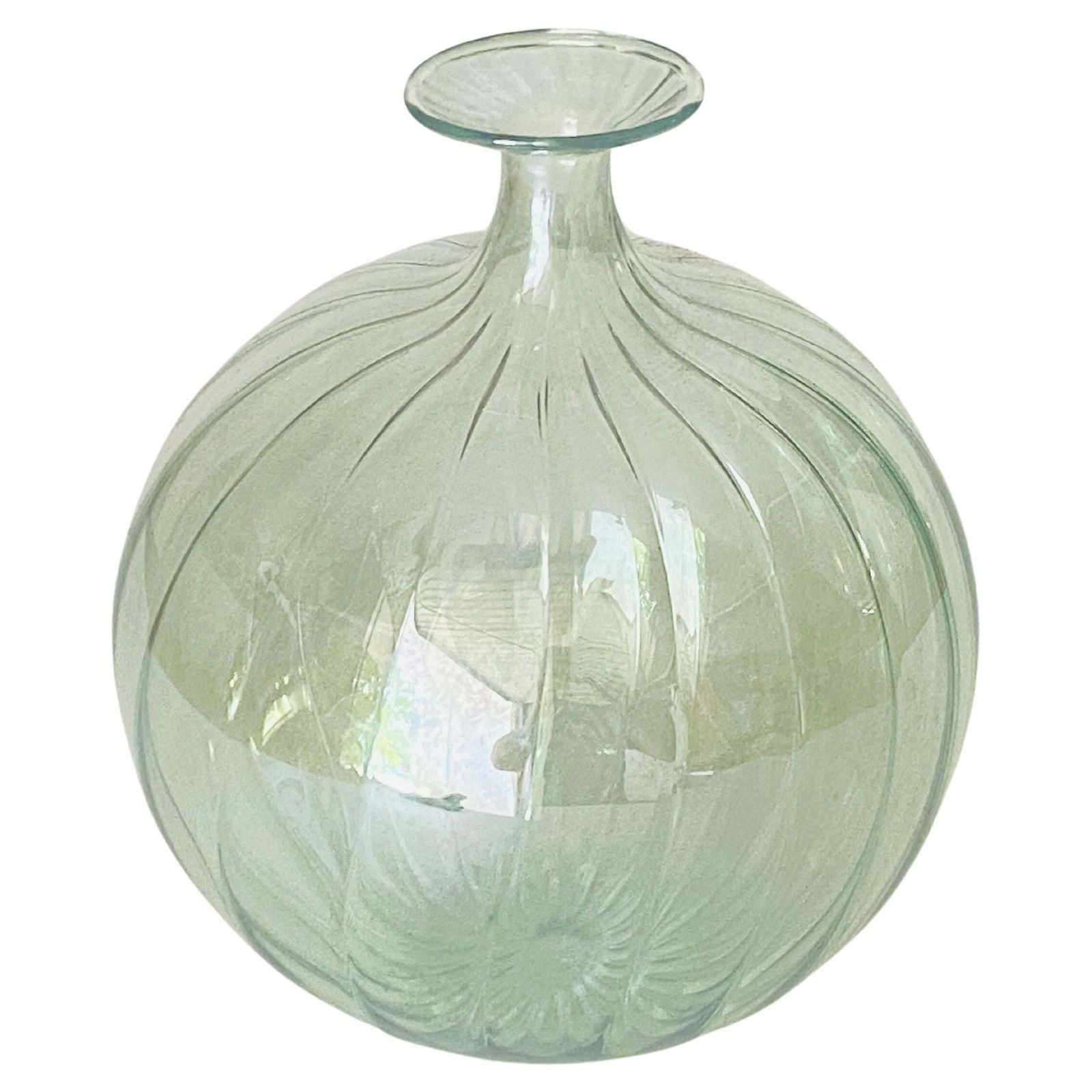 Vetro Soffiato Glass Vase For Venini Murano, Circa 1970 Green Colour Very Light