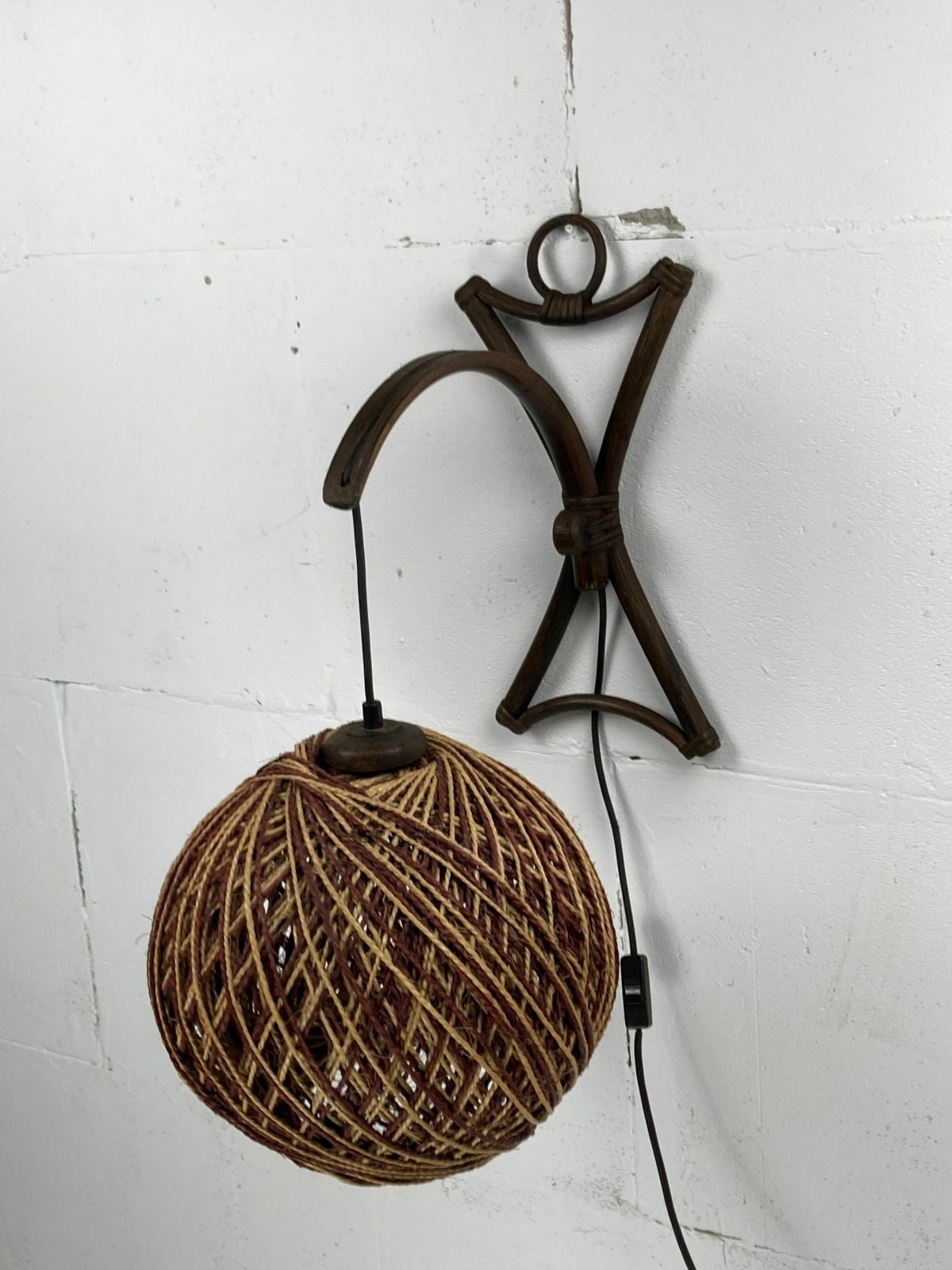 Rattan Bamboo And Rope Sisal Wall Lamp, Dutch 1960s photo Lighting