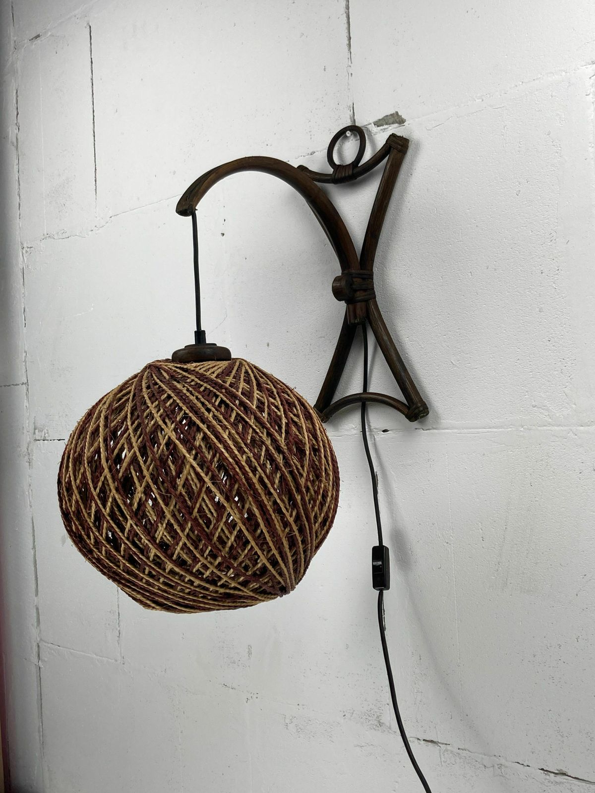 Rattan Bamboo And Rope Sisal Wall Lamp, Dutch 1960s photo 374.0