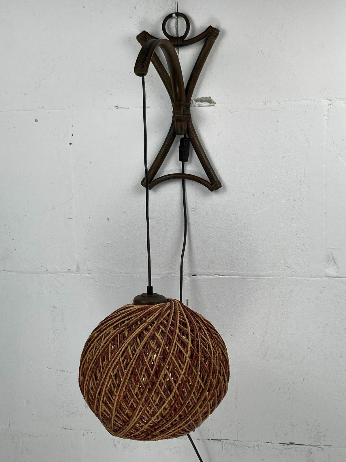 Lighting Rattan Bamboo And Rope Sisal Wall Lamp, Dutch 1960s photo