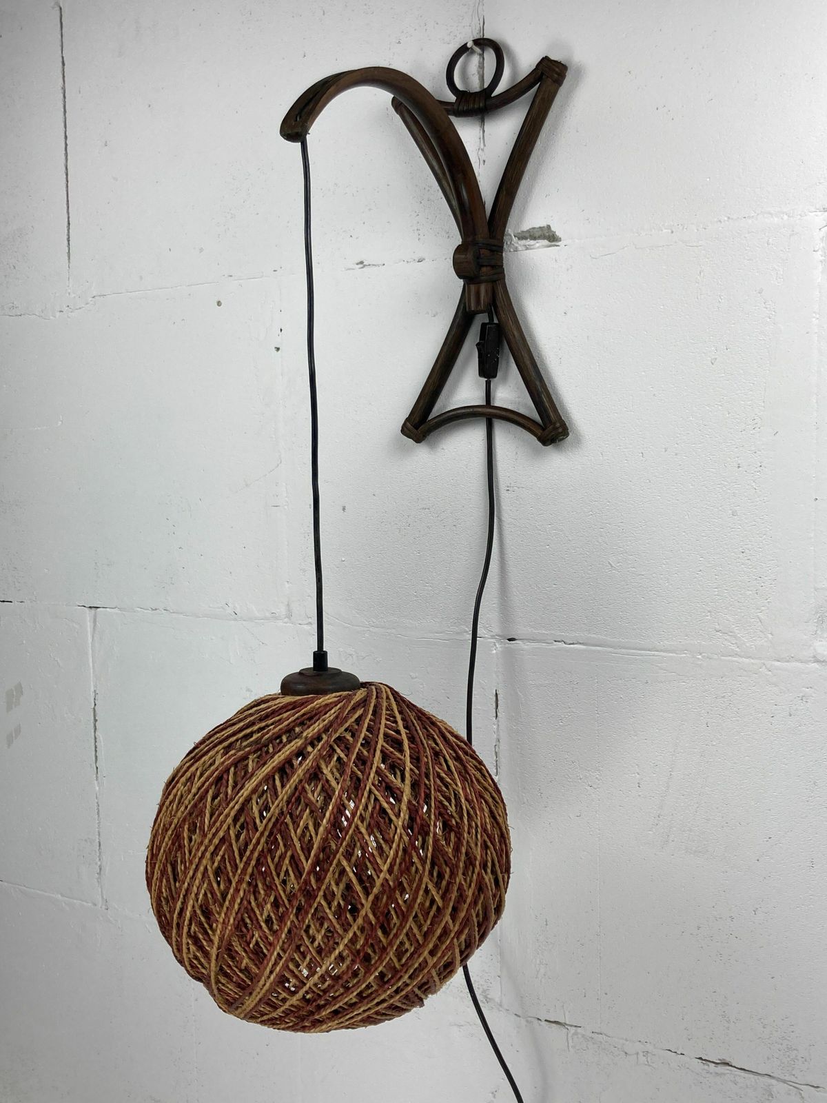 374.0 Rattan Bamboo And Rope Sisal Wall Lamp, Dutch 1960s photo