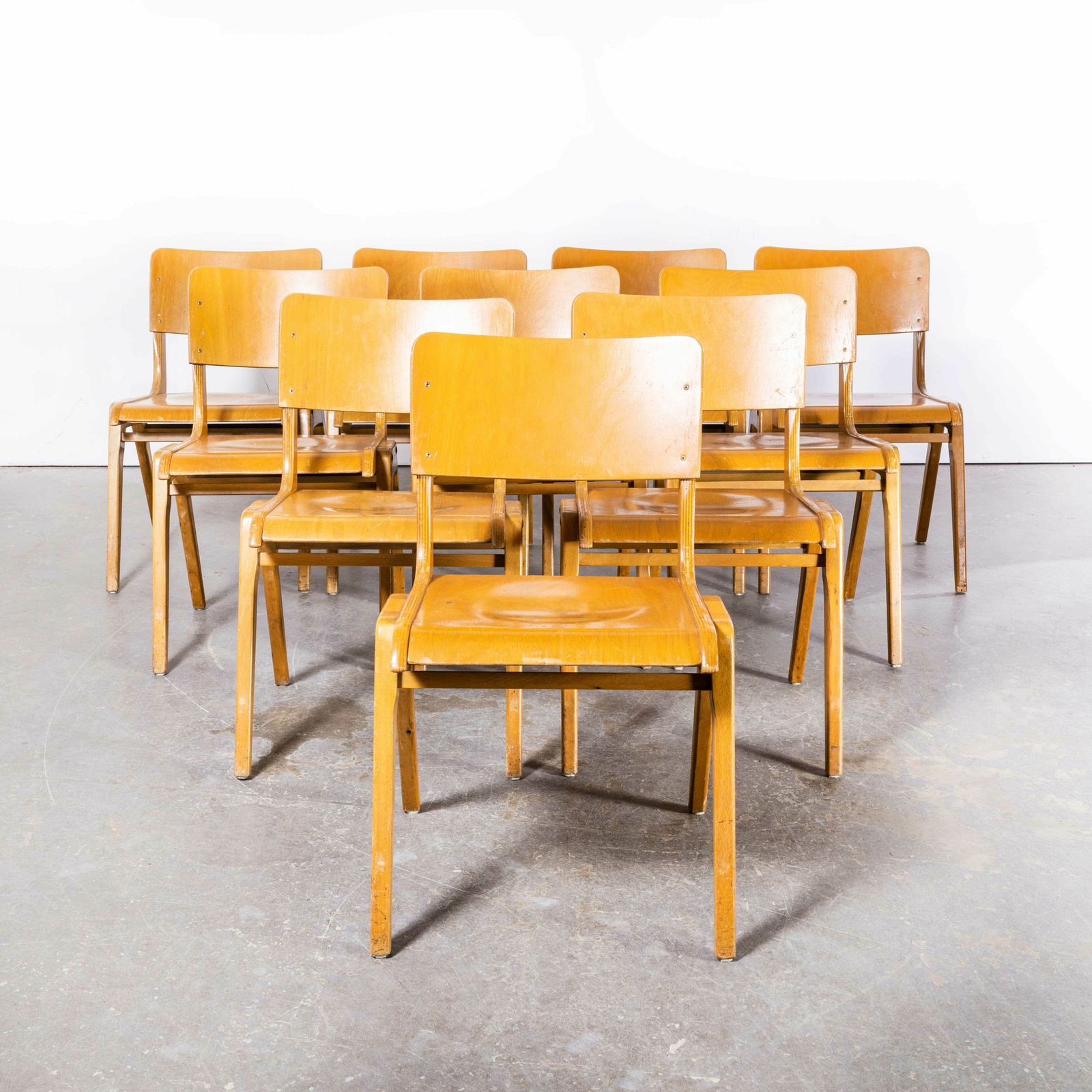 1950’s Casala Honey Beech Stacking Dining Chair – Set Of Ten
