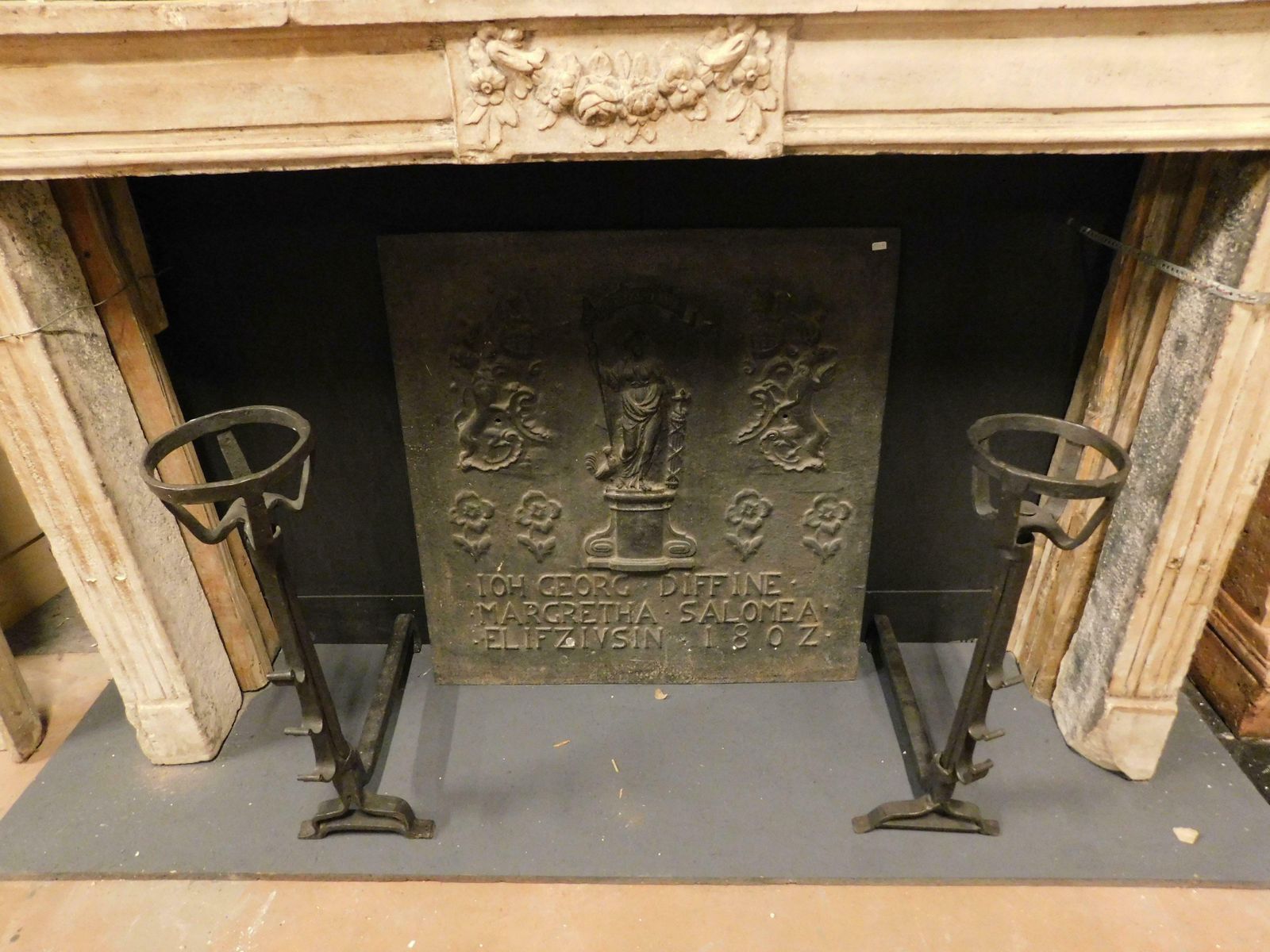 Pair Of Iron Antique Fire Dogs With Cup Holder 19th Century Italy photo 1580.0