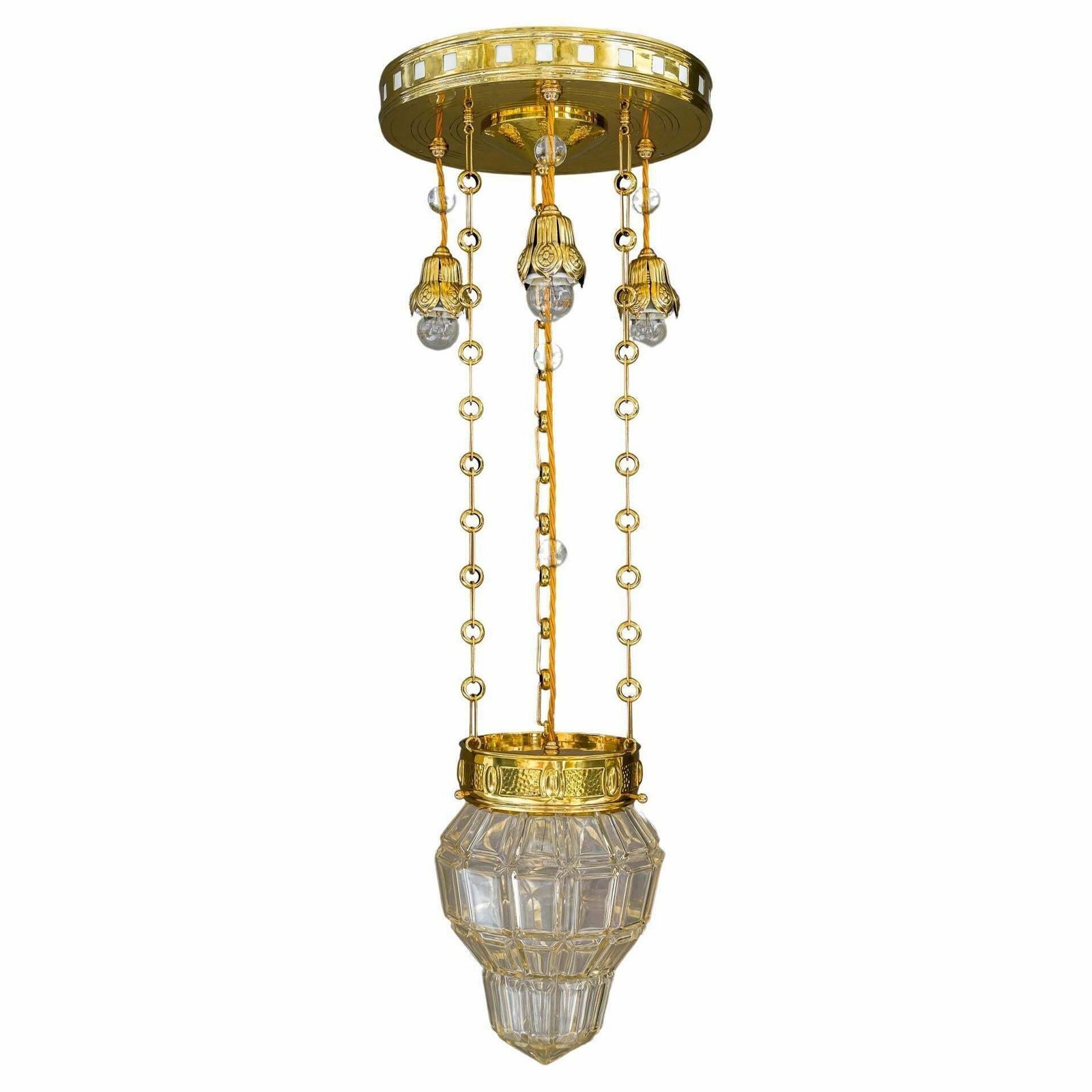 Jugendstil Chandelier With Cut Glass Shade, Vienna, 1910s
