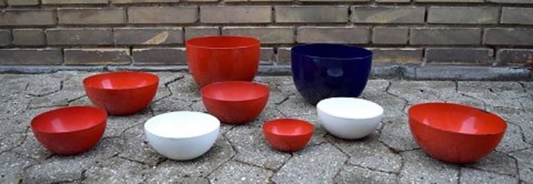 Kaj Franck, Finland, Nine Bowls, Enamelled Metal, Finel, Finland, 1950s photo furniture