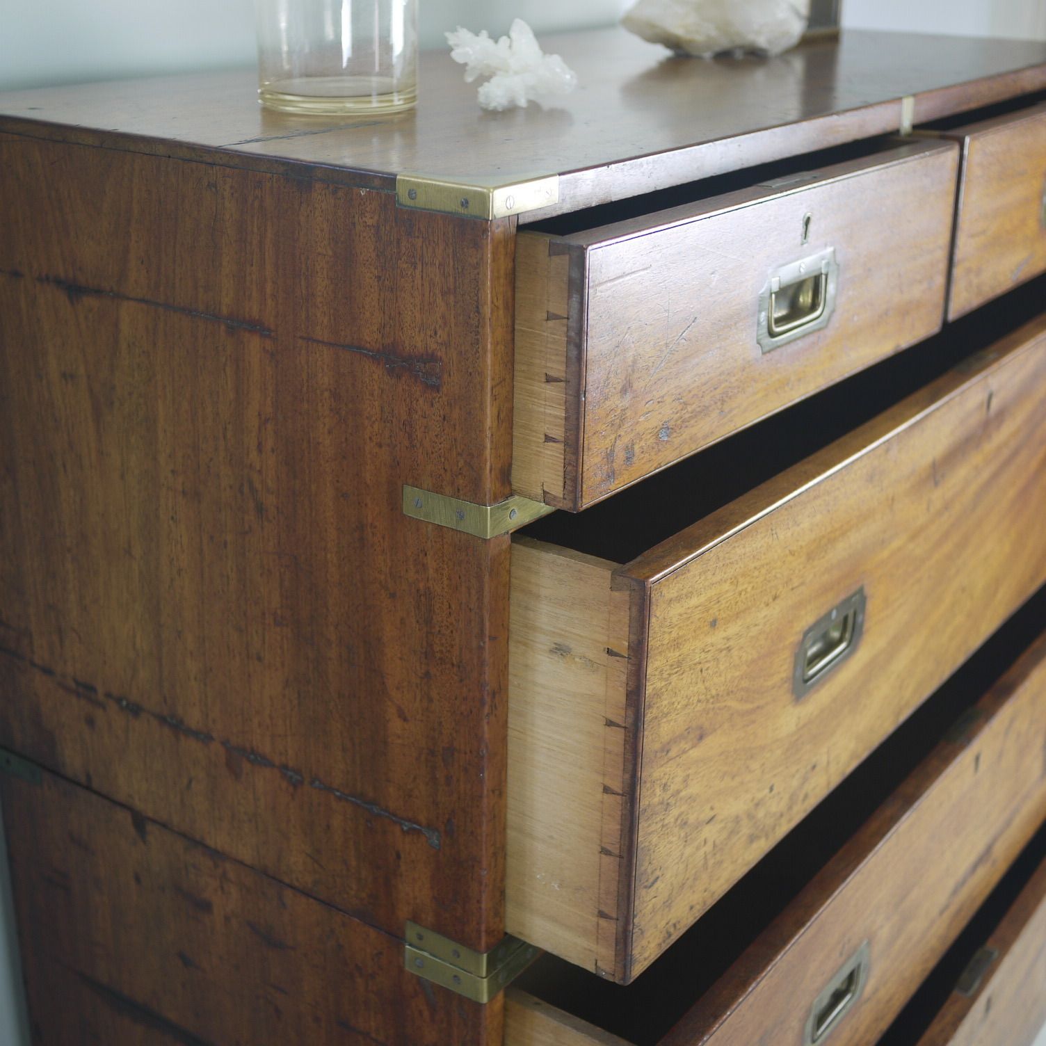 photo for sale Antique 19th Century Mahogany Campaign Chest Of Drawers