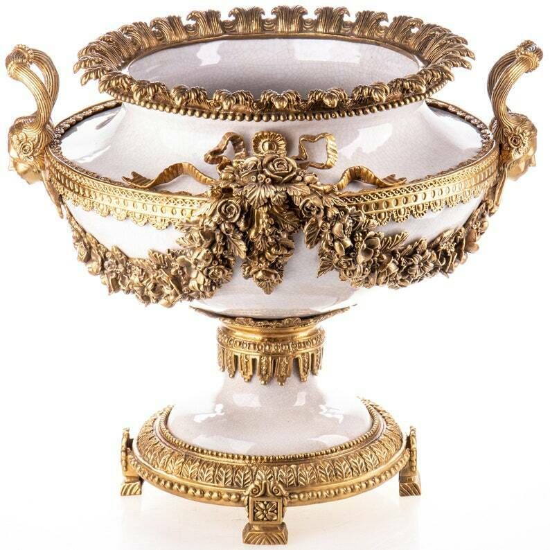 Large Vase, Amazing Porcelain Vase With Bronze Base, Exclusive Wedding Gift, Wedding Hall Decor