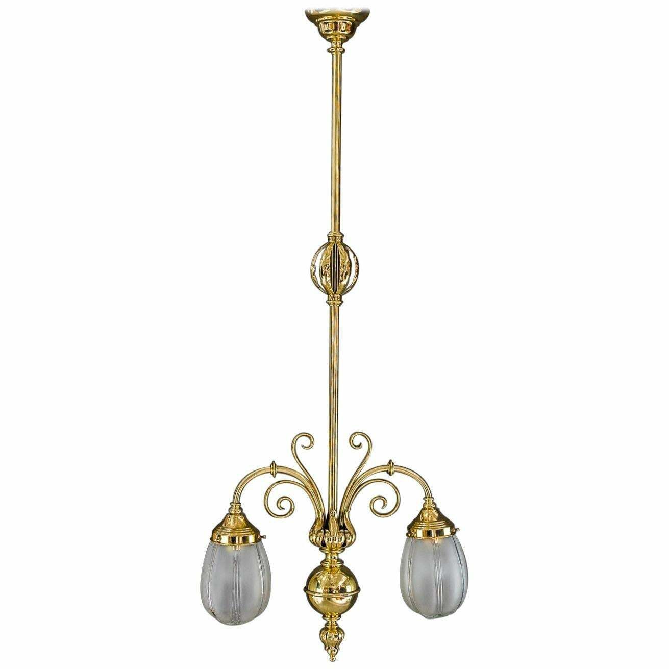Art Deco Pendant With Original Glass Shades Vienna Around 1920s
