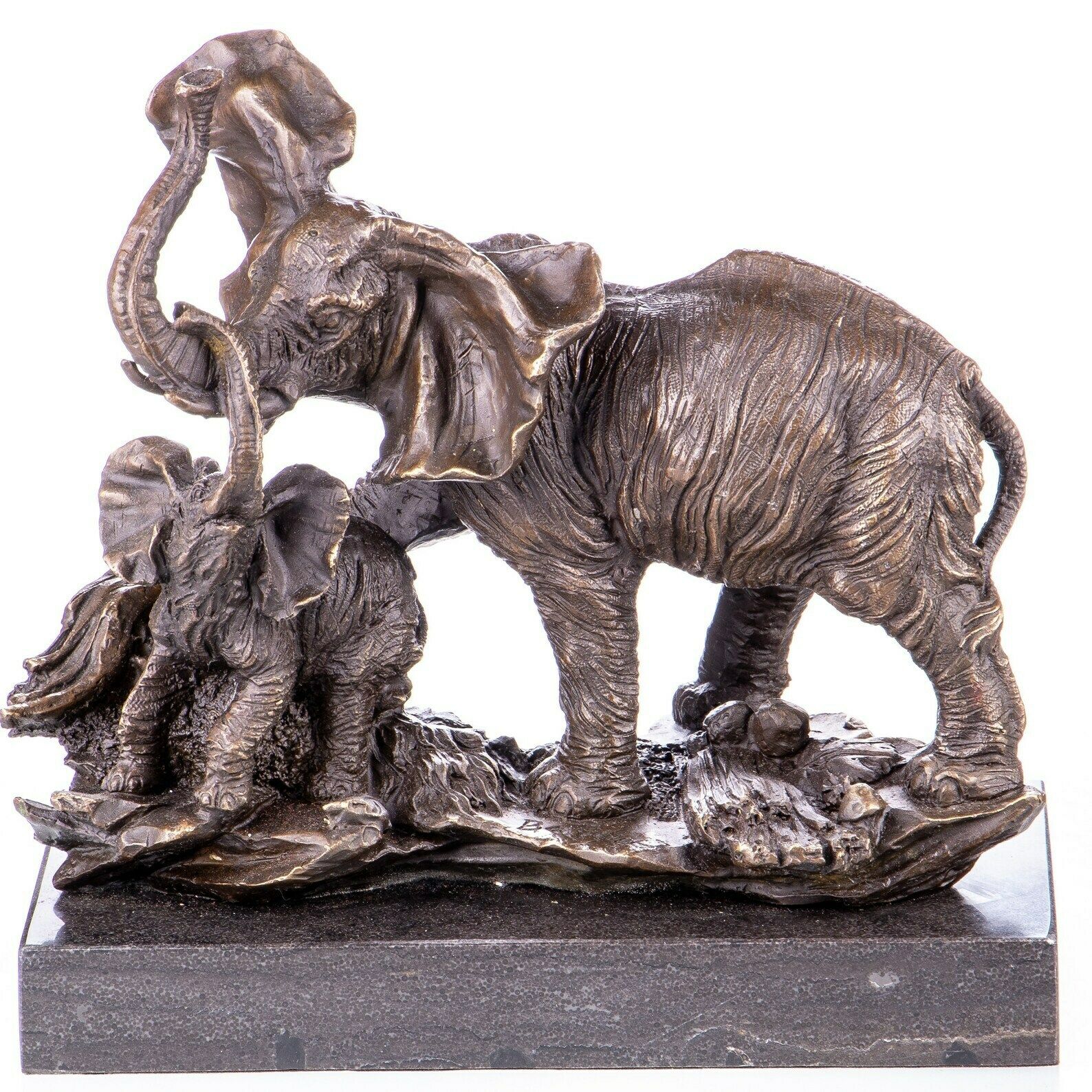 Elephants Bronze Figure On Marble Base, Amazing Sculpture Of Wild Animal, Signed Statue, Gift Idea, Office And Home Decoration