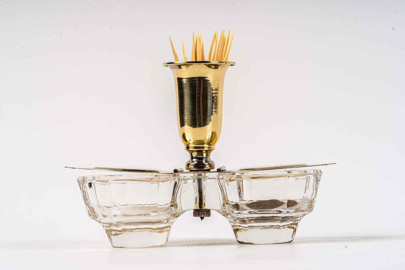 192.0 Art Deco Salt And Pepper Cellars With Toothpick Holder Around 1920s photo