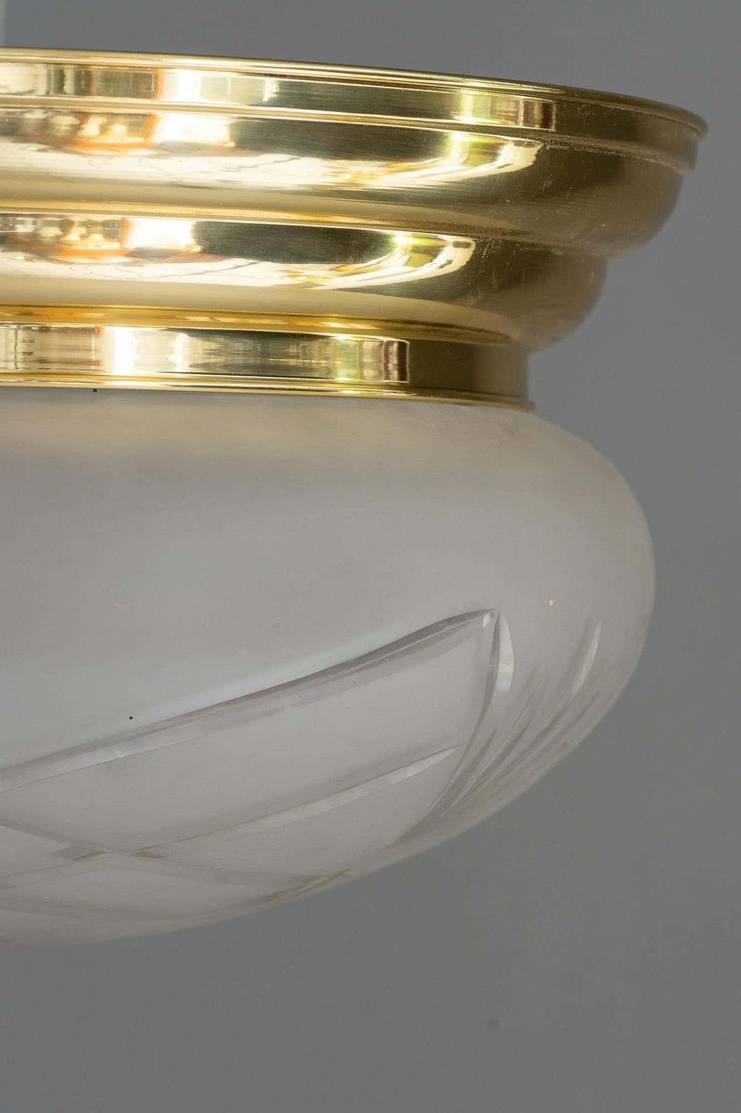 Art Deco Ceiling Lamp With Original Cut Glass Shade, Around 1920s photo for sale
